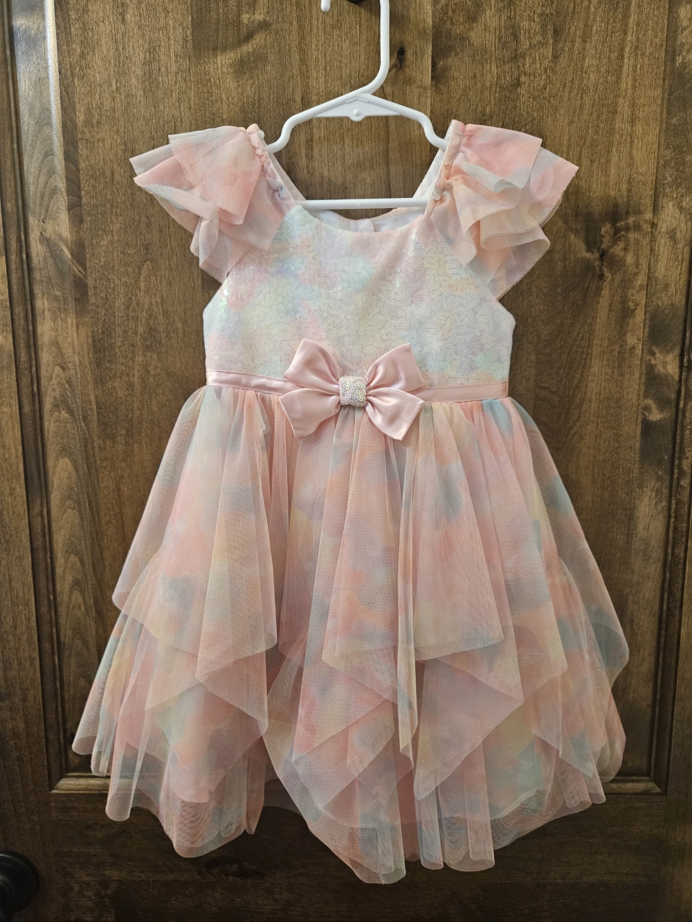 Girls' Rainbow Tulle Party Dress with Bow
